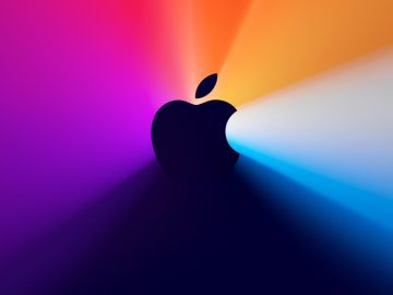 Apple logo with a rainbow background