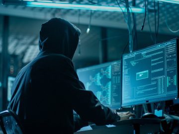 Hacker typing at a computer