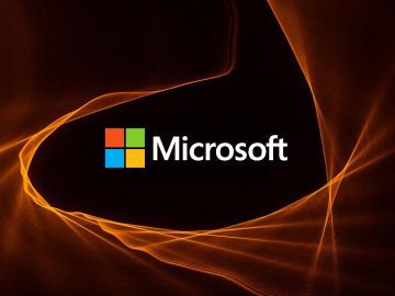 Microsoft logo on a fire background