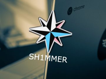 Sh1mmer logo over a Chromebook