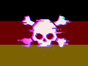 Skull and cross bones on a German flag