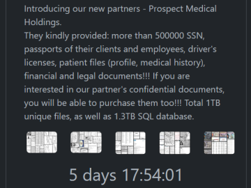 Rhysida ransomware group claims the hack of Prospect Medical