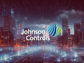 Johnson Controls logo over a cityscape