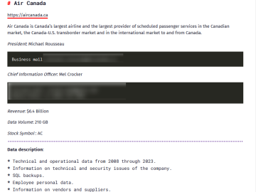 Cyberattack On Air Canada Claimed By BianLian! Cyberattack on Air Canada