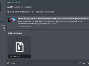 The source code of the 2020 variant of HelloKitty ransomware was leaked on cybercrime forum