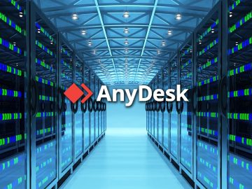 AnyDesk logo over a data center