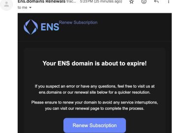 Crypto Scammers Target ENS Users ENS Email Phishing Scam