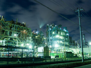 Oil refinery petrochemical industrial at night