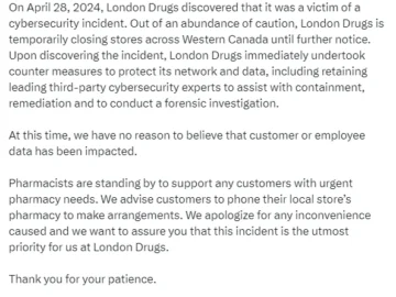 Cyberattack on London Drugs