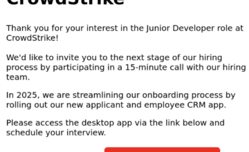 Phishers abuse CrowdStrike brand targeting job seekers with cryptominer