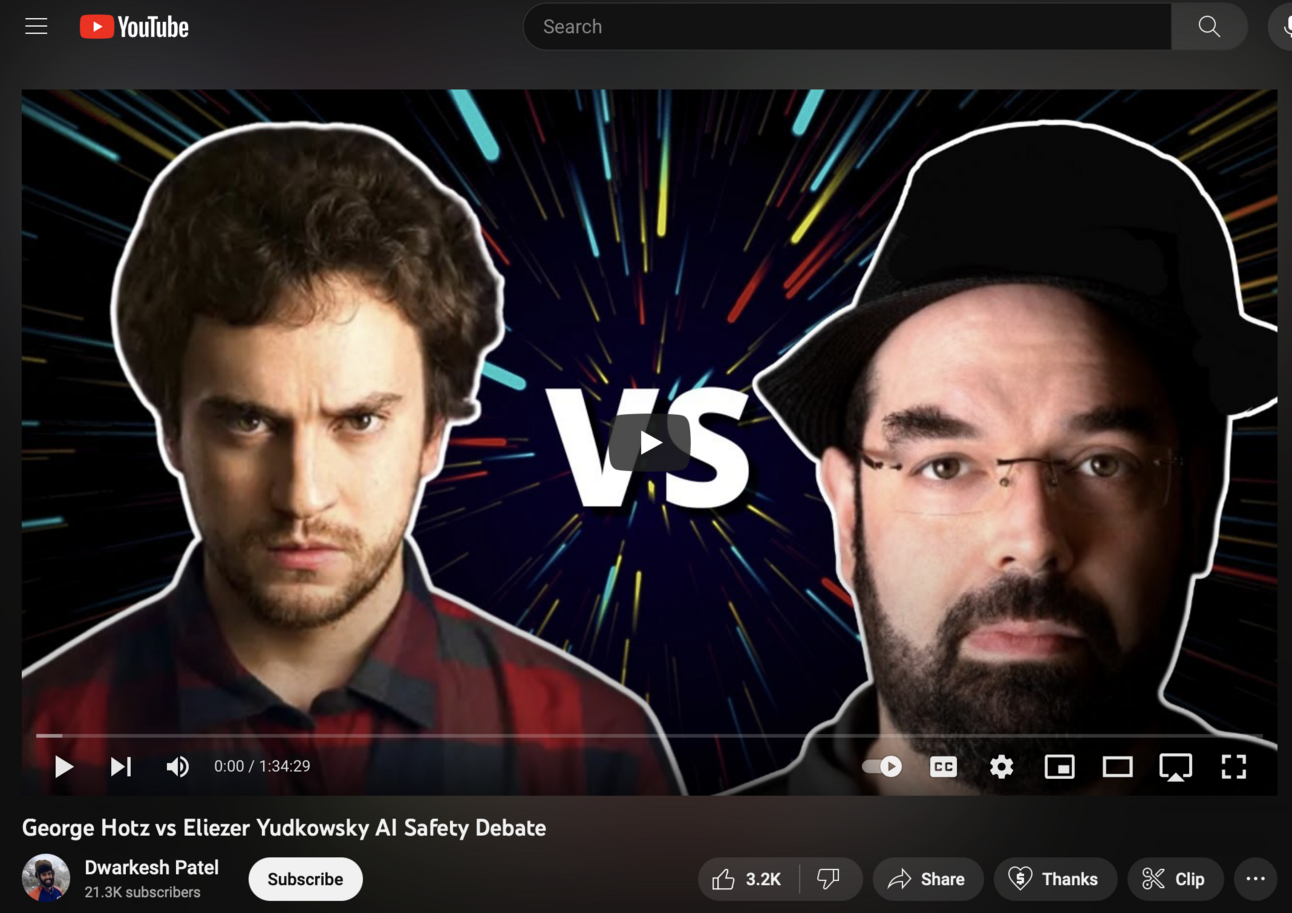 Thoughts on the Eliezer vs. Hotz AI Safety Debate