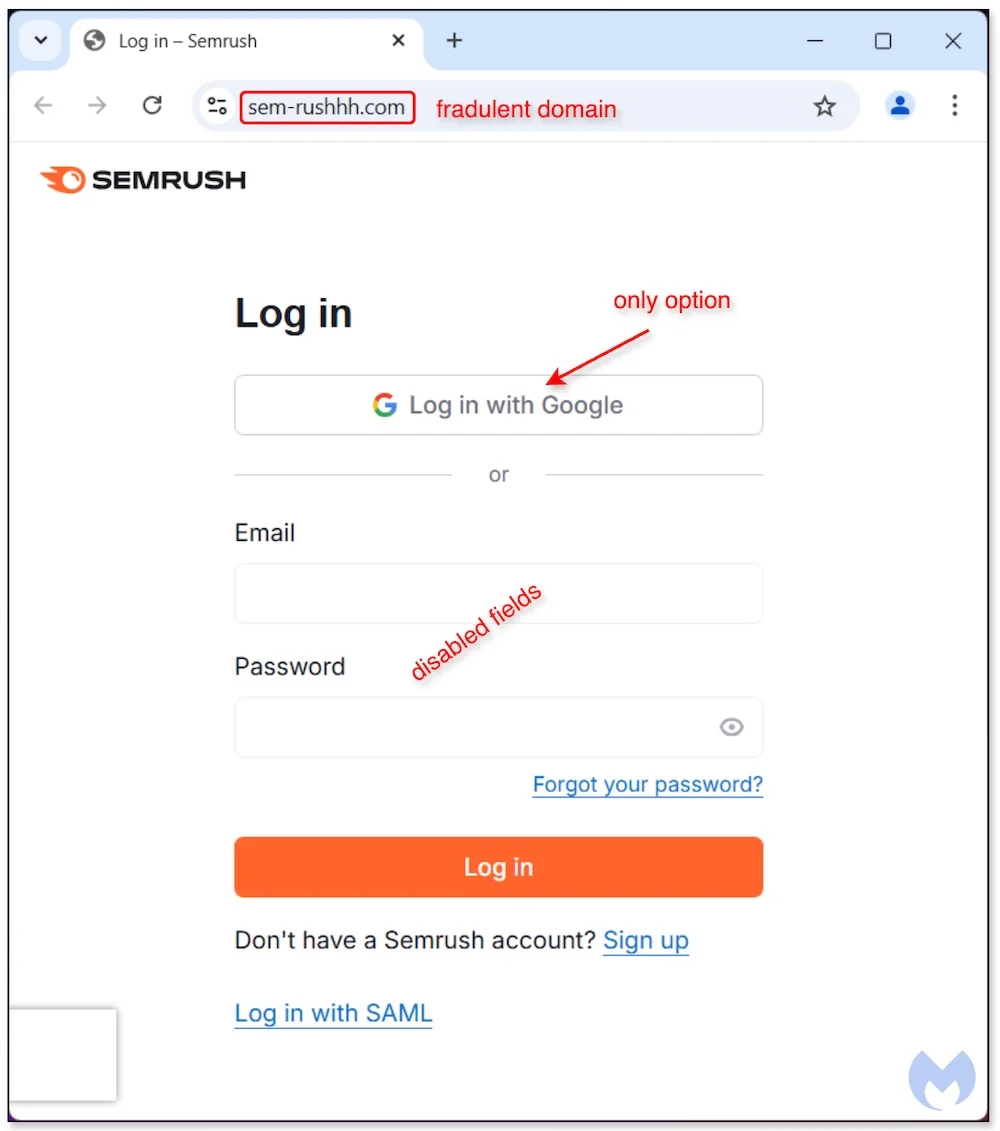 Malicious ads target Semrush users to steal Google account credentials