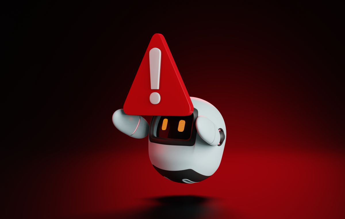 AI bot carrying a warning sign