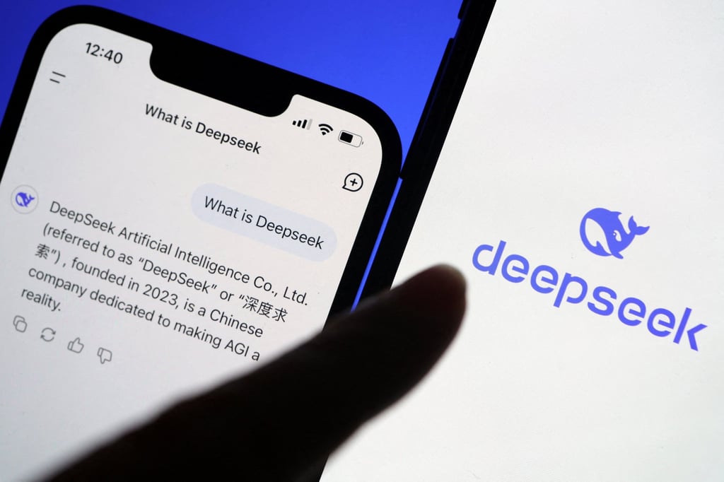 The logo of DeepSeek is displayed alongside its AI assistant app on a mobile phone. Photo: Reuters