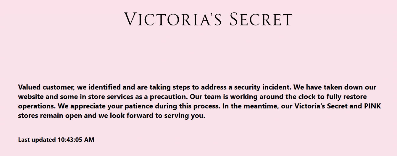 Victoria's Secret website down