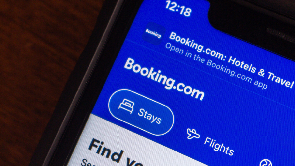 Close up of screen showing booking.com website