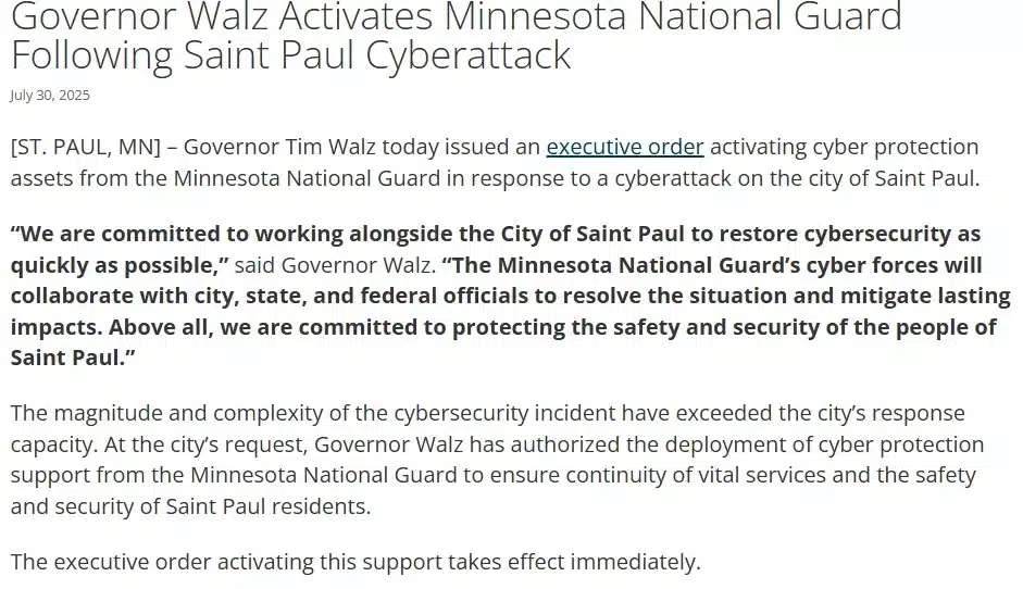City of St Paul Cyberattack