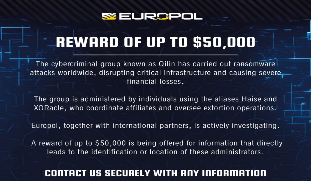 Europol Denies $50K Reward for Qilin Ransomware, Calls It a Scam Europol Denies $50K Reward for Qilin Ransomware Leaders, Calls It a Scam