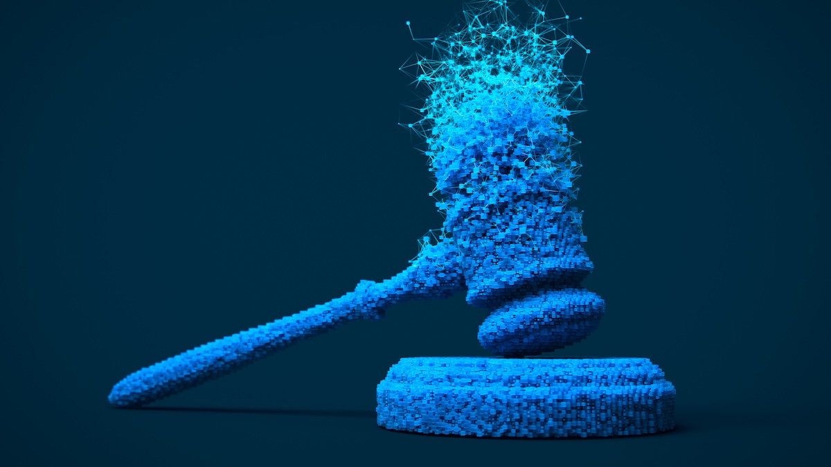 Russians hacked US courts, say investigators A digitally rendered gavel is splintering into different data points and nodes.