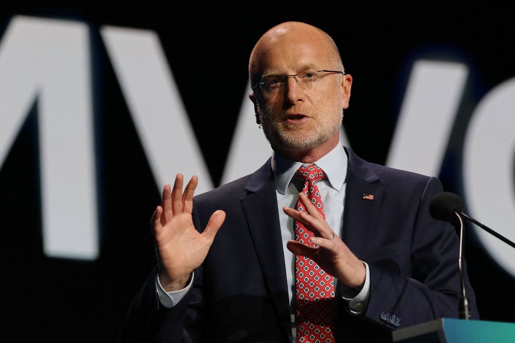 US aims to ban Chinese technology in undersea telecoms cables FCC Chairman Brendan Carr delivers a speech at the Mobile World Congress in Barcelona in March 2025. Photo: AFP