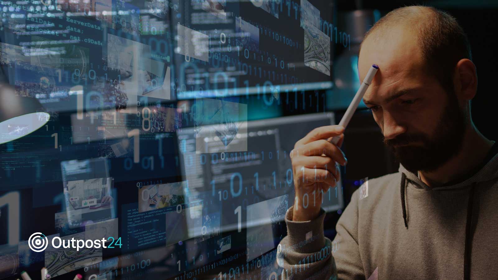 How External Attack Surface Management helps enterprises manage cyber risk Outpost24 header of a man thinking
