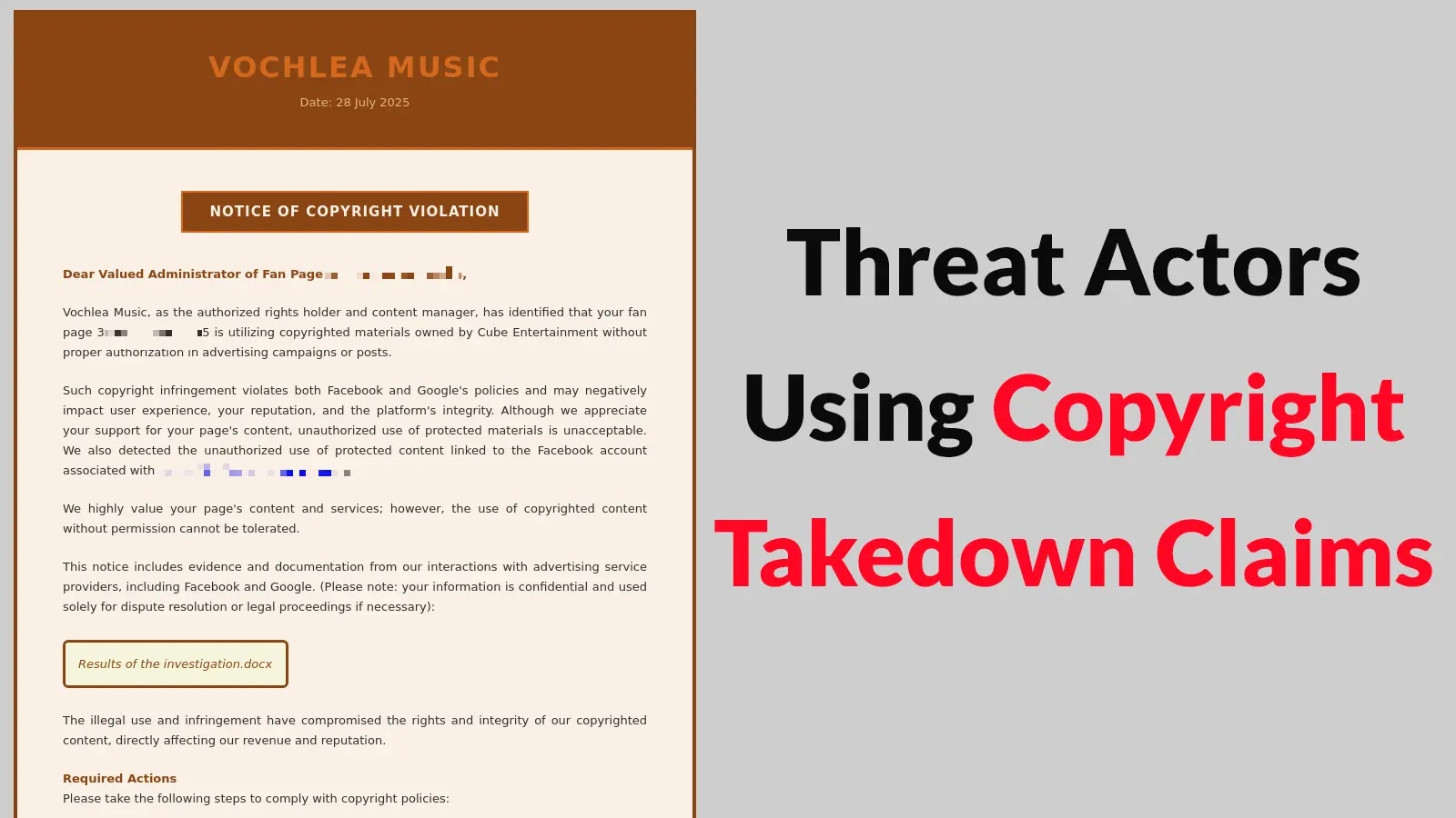 Threat Actor’s Using Copyright Takedown Claims to Deploy Malware Threat Actor’s Using Copyright Takedown Claims to Deploy Malware