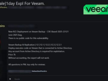 Veeam RCE Exploit Allegedly Listed for Sale on Dark Web