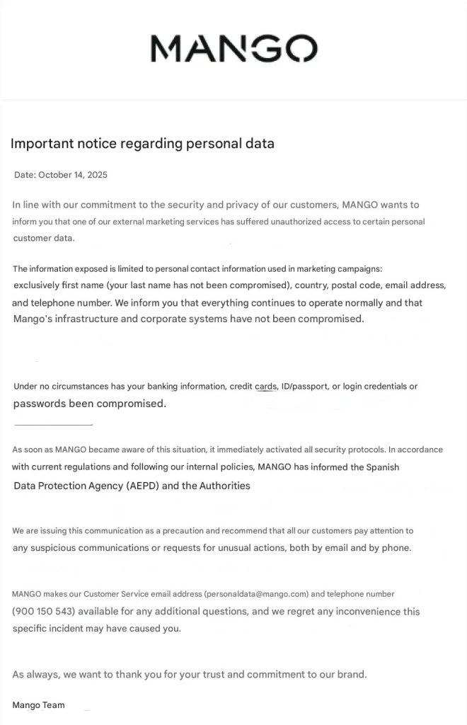 MANGO Data Breach